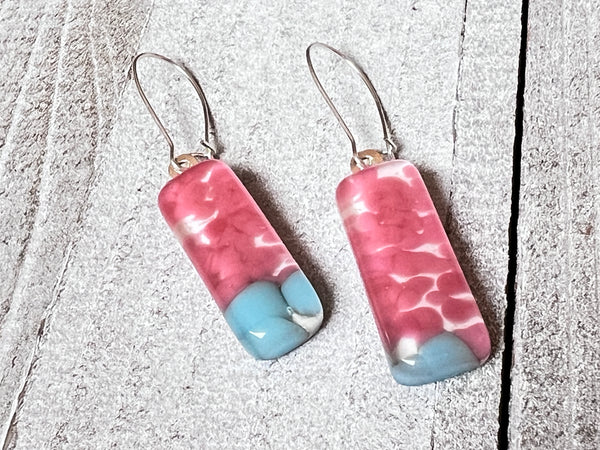 Fused Glass Earrings~Pink & Blue