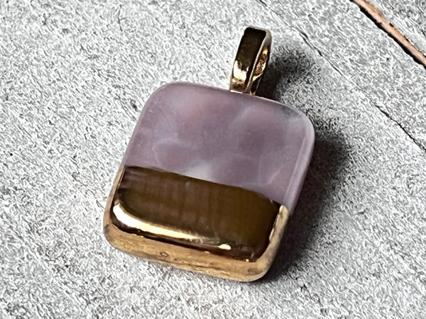 Hand Painted 18k gold fused mini pendant~Dusty Purple