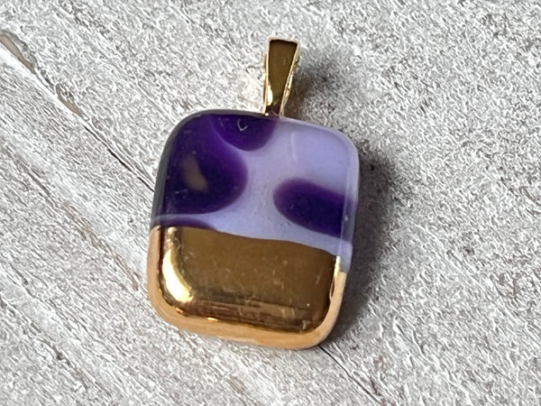 Hand Painted 18k gold fused mini pendant~ Purple