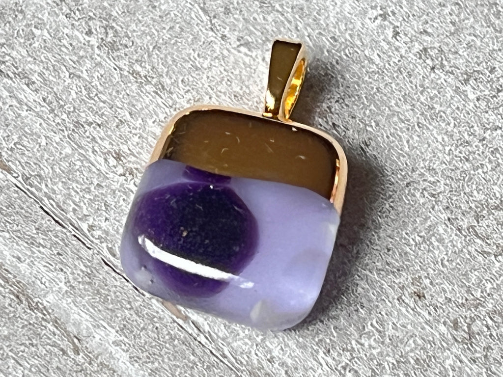 Hand Painted 18k gold fused mini pendant~ Purple