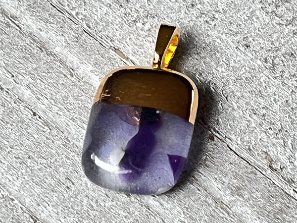 Hand Painted 18k gold fused mini pendant~ Purple