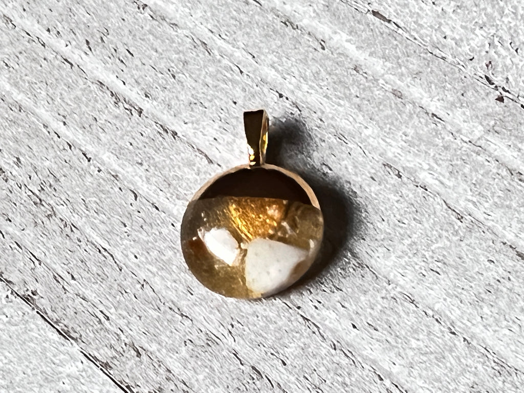 Hand Painted 18k gold fused glass mini pendant~Gold