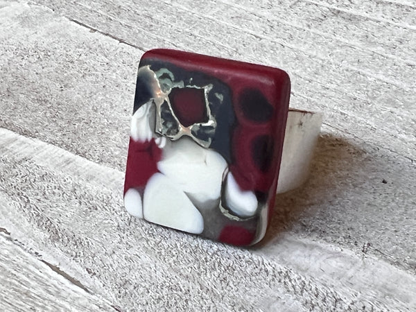 Fused Glass Ring~ Chocolate Cherry