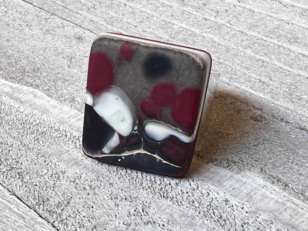 Fused Glass Ring~ Chocolate Cherry