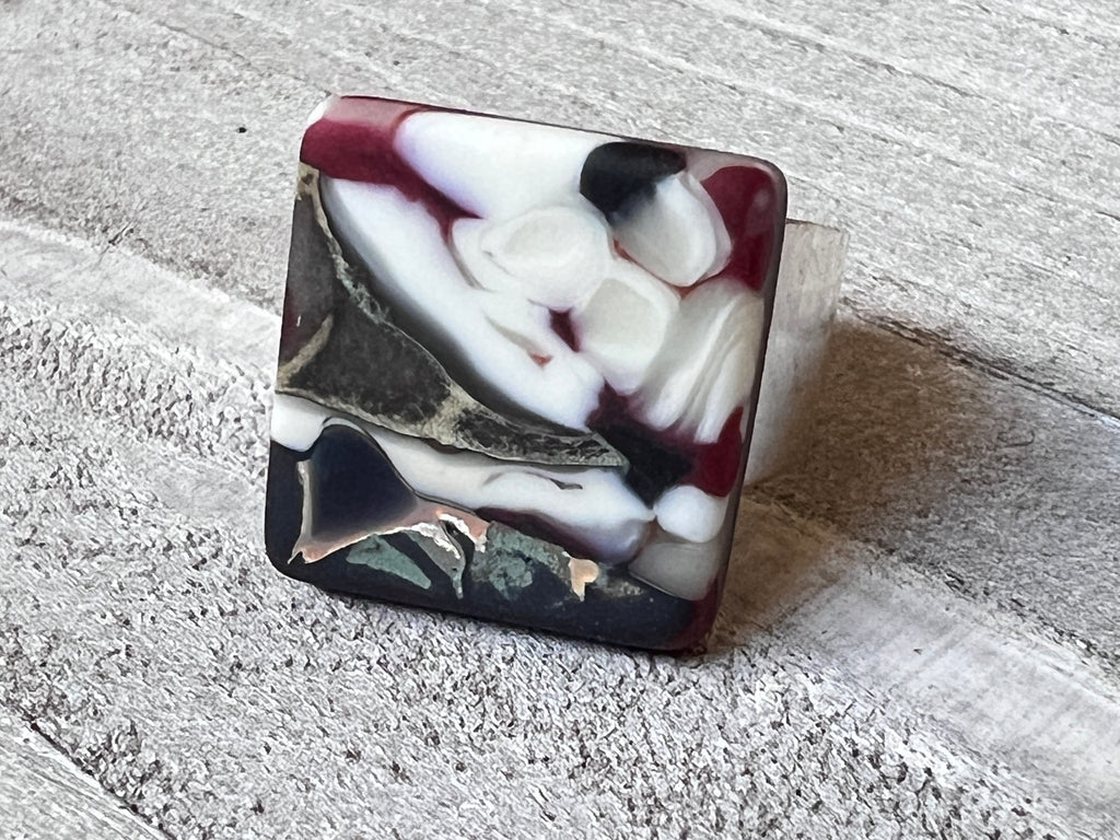 Fused Glass Ring~ Chocolate Cherry