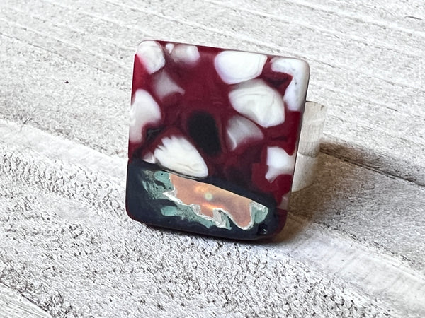 Fused Glass Ring~ Chocolate Cherry