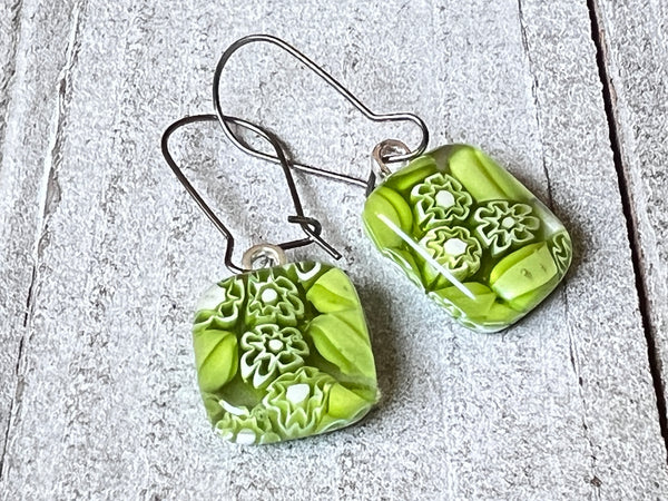 Fused Glass Earrings, Field of Daisies