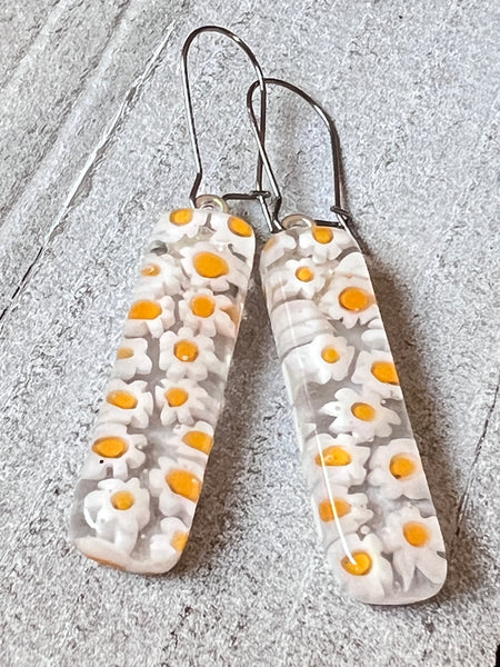 Fused Glass Earrings, Field of Daisies