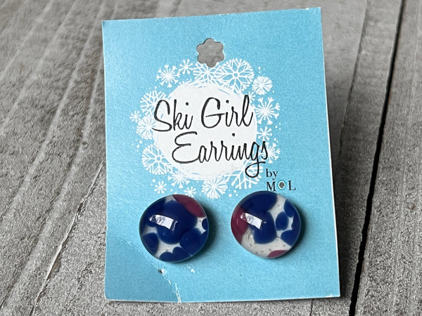 Stud Earrings~Blue and Pink