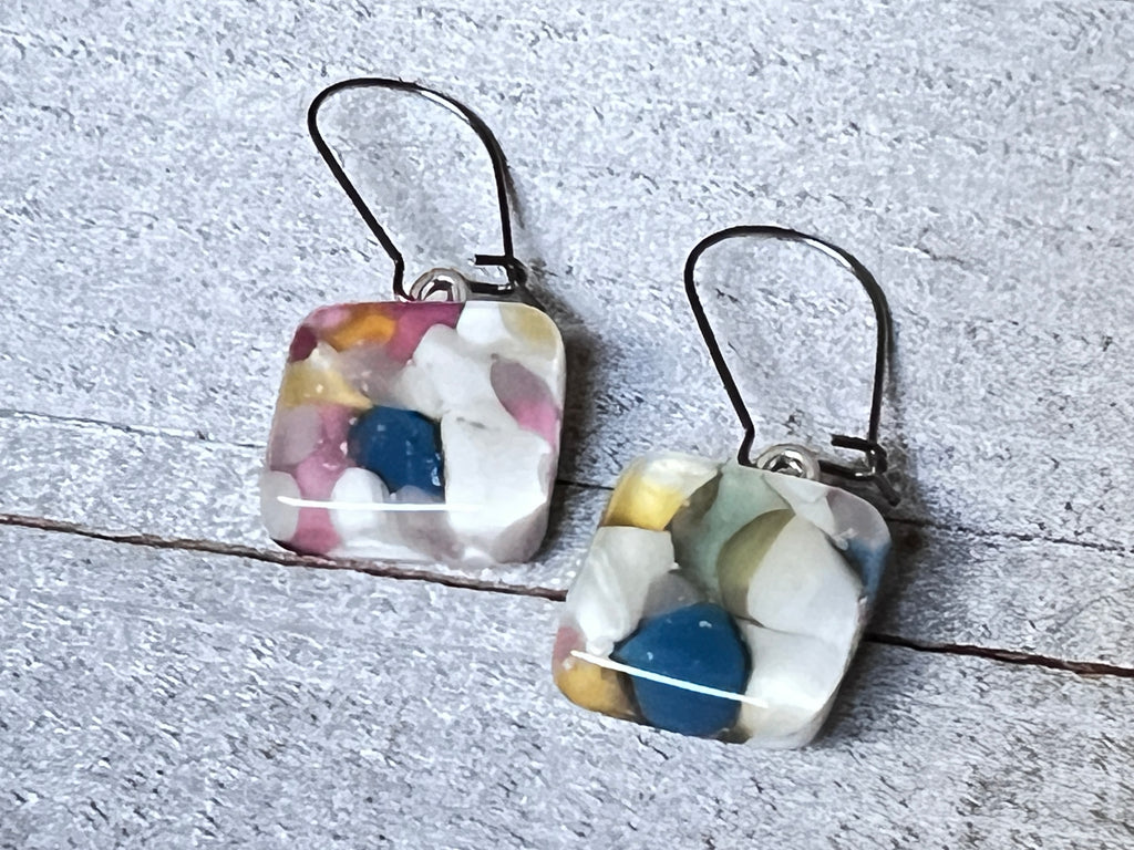 Fused Glass Earrings~ Confetti