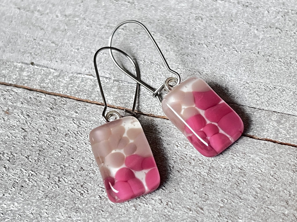 Fused Glass Earrings, Pale Pink & pale purple