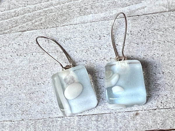 Fused Glass Earrings ~Clear Blue