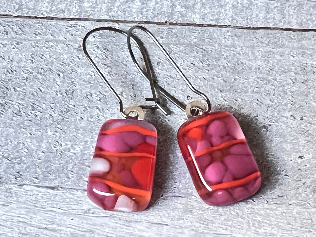 Pink and Orange fused glass earrings