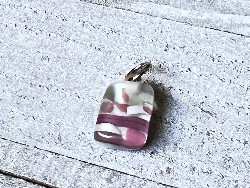 Fused Glass Mini Pendant~Pink with a seafoam gray