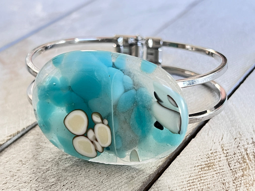 Fused Glass Spring Bracelet~Blue Sky