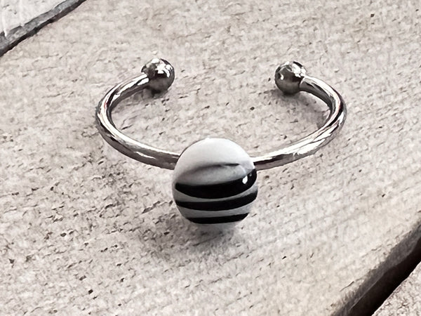 Fused Glass Stackable Ring~Black & White