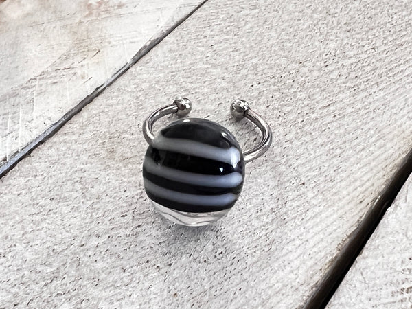 Fused Glass Stackable Ring~Black & White