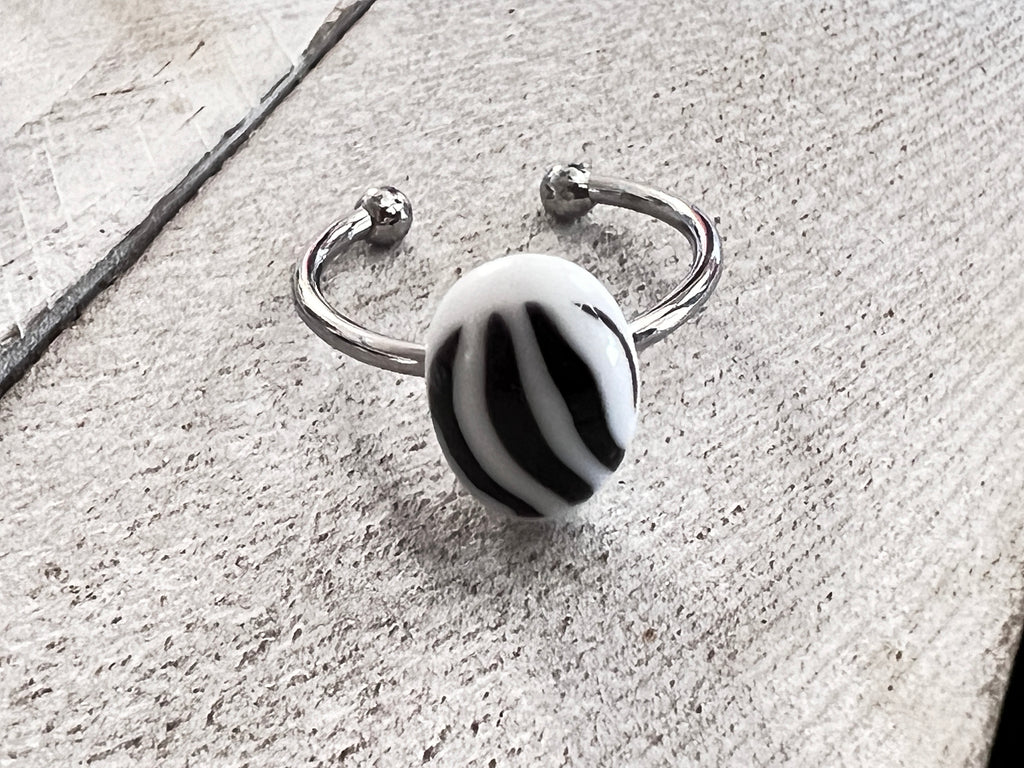 Fused Glass Stackable Ring~Black & White