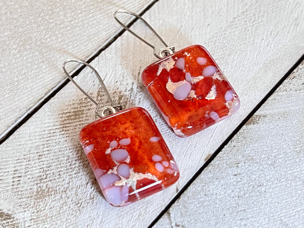 Fused Glass Earrings~Orange & Purple