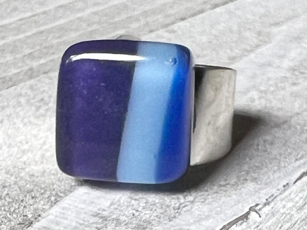 Lake Life  Fused Glass Adjustable Ring~