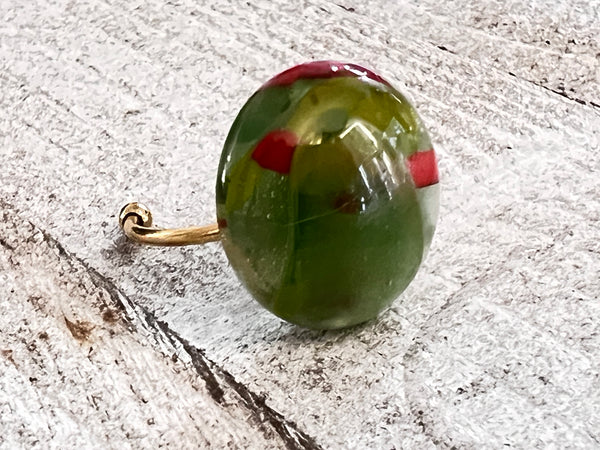 Fused Glass Adjustable Ring~ Holly Jolly