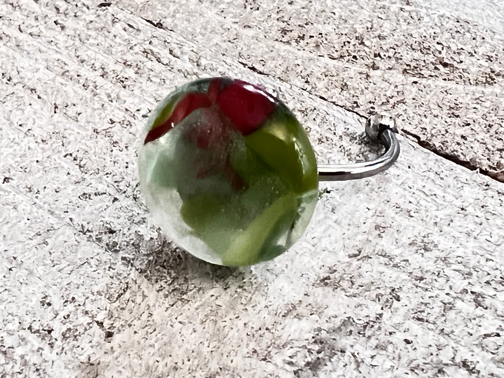 Fused Glass Adjustable Ring~ Holly Jolly