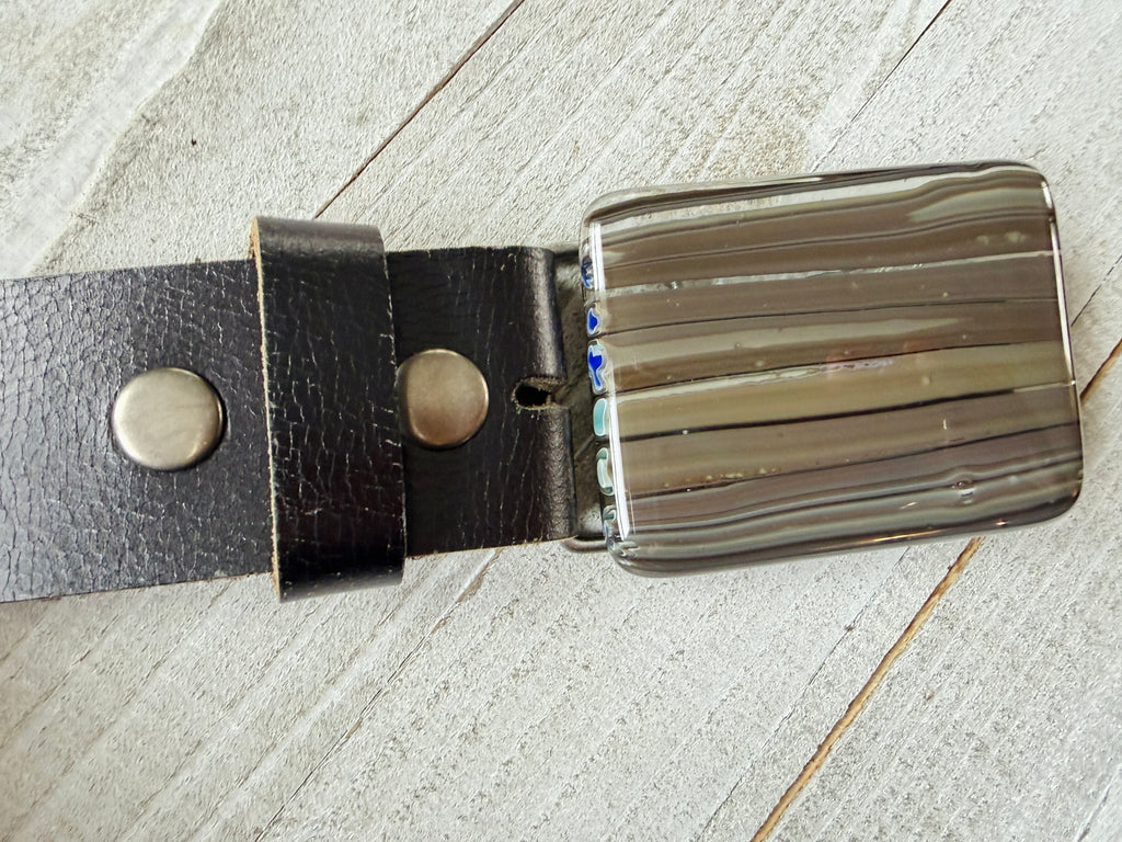 Neutral Brown Stripe Belt Buckle