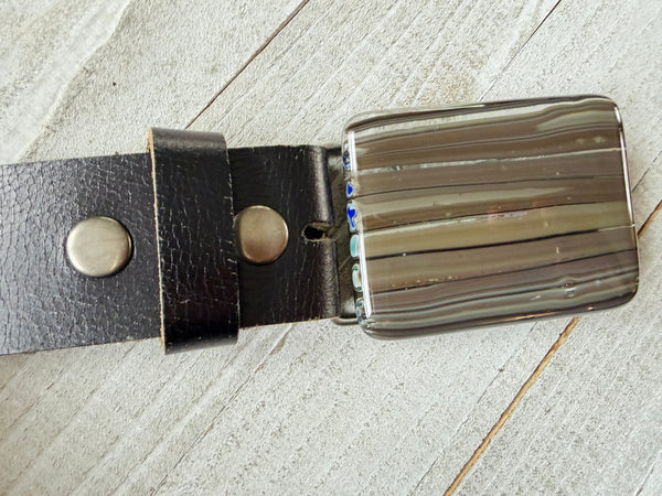 Neutral Brown Stripe Belt Buckle