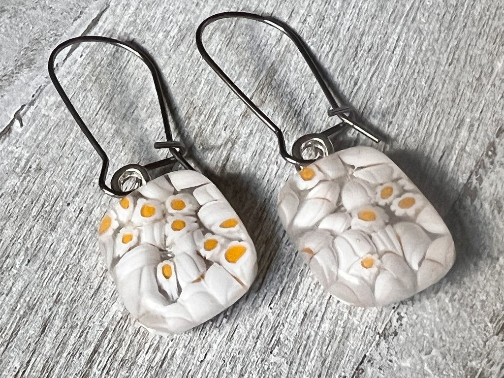 Fused Glass Earrings, Field of Daisies