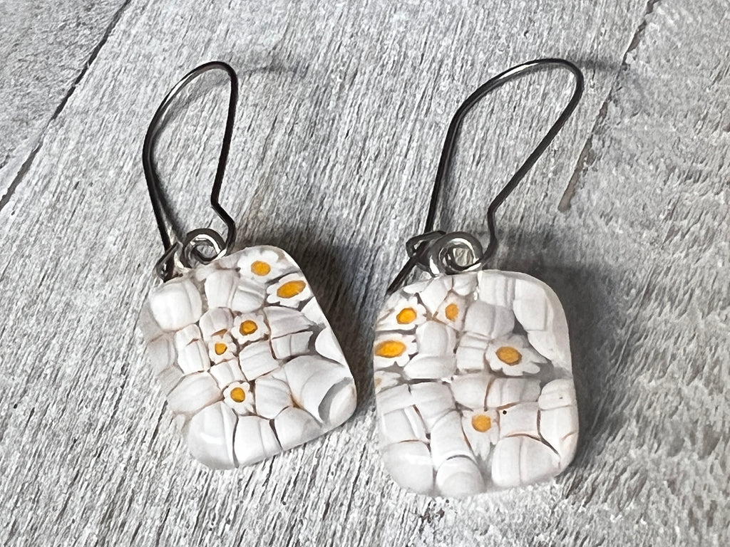 Fused Glass Earrings, Field of Daisies