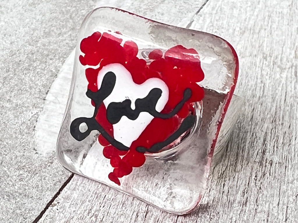 Hand Painted Fused Glass Ring~Spread The Love