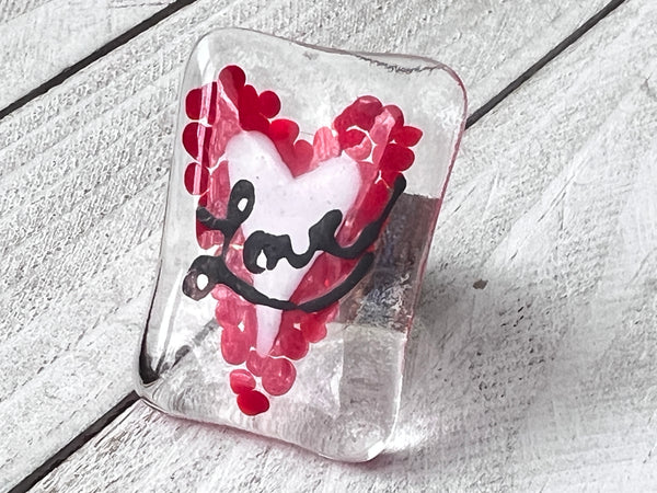 Fused Glass Hand painted Ring~Spread The Love