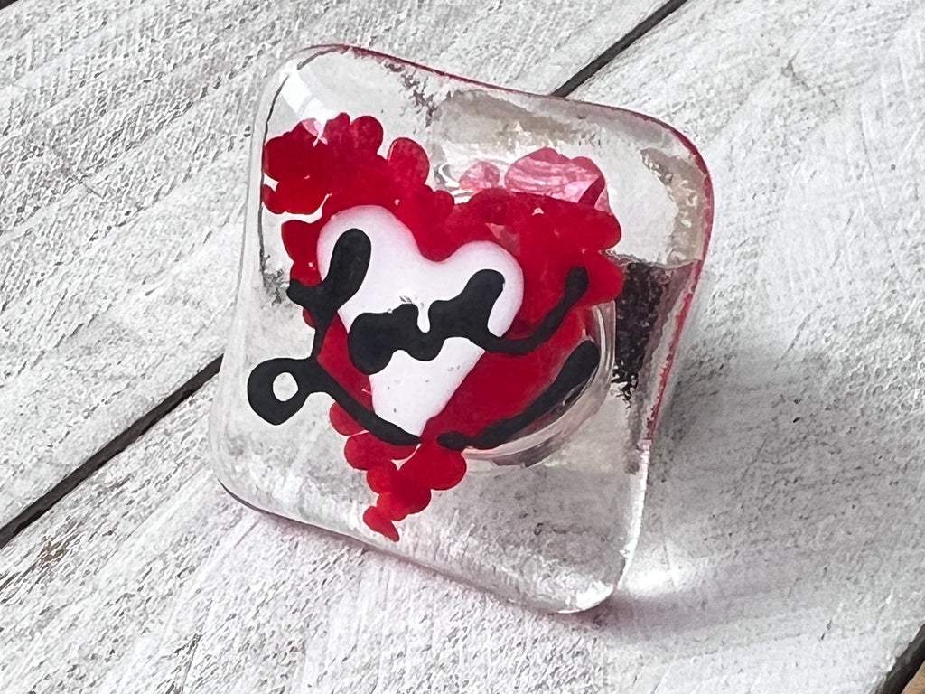 Fused Glass Hand painted Ring~Spread The Love