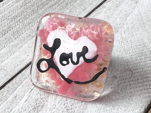 Fused Glass Hand painted Ring~Spread The Love