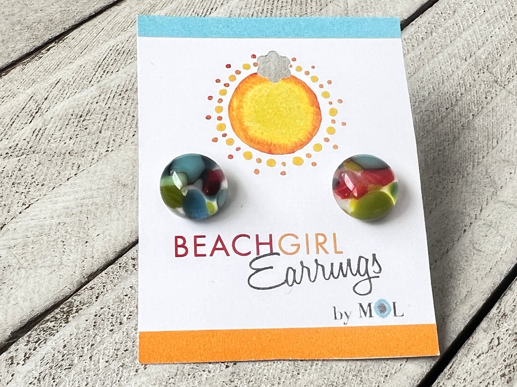 Fused Glass Stud Earrings~Confetti