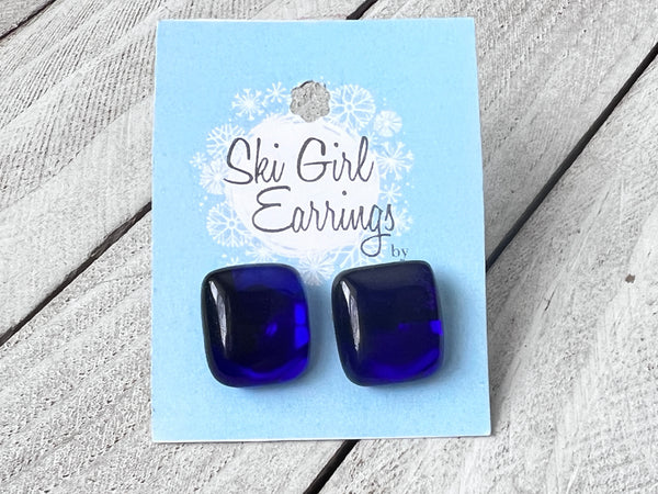 Fused Glass Stud Earrings~Colbalt Blue