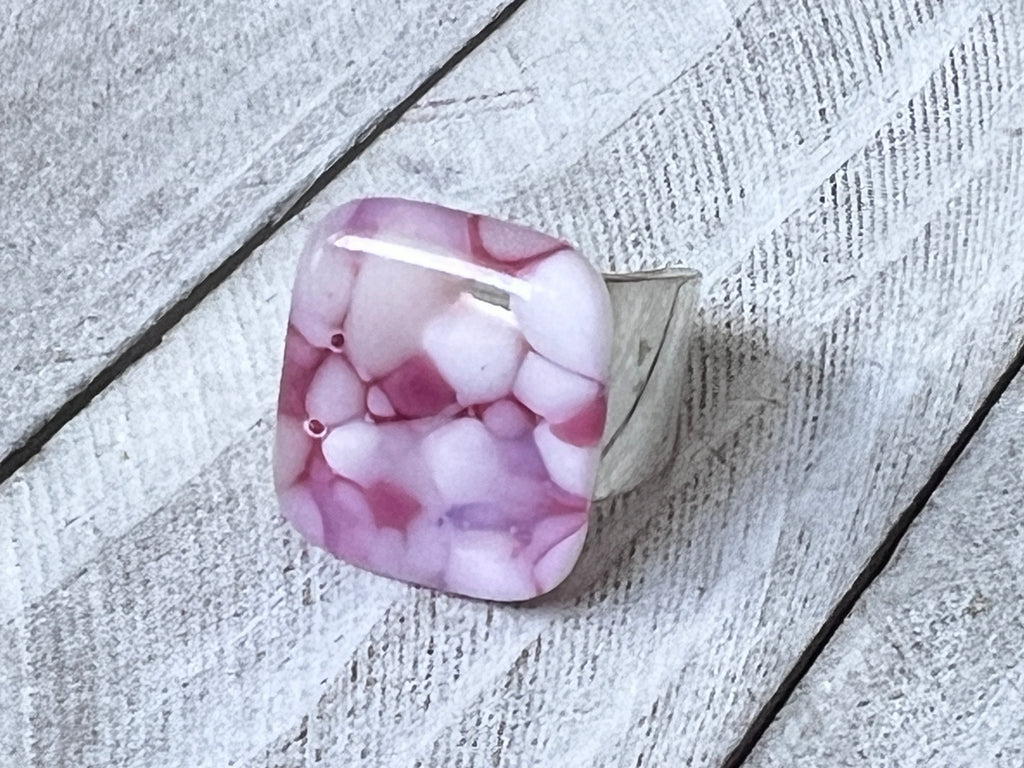 Fused Glass Ring~Pink and purple