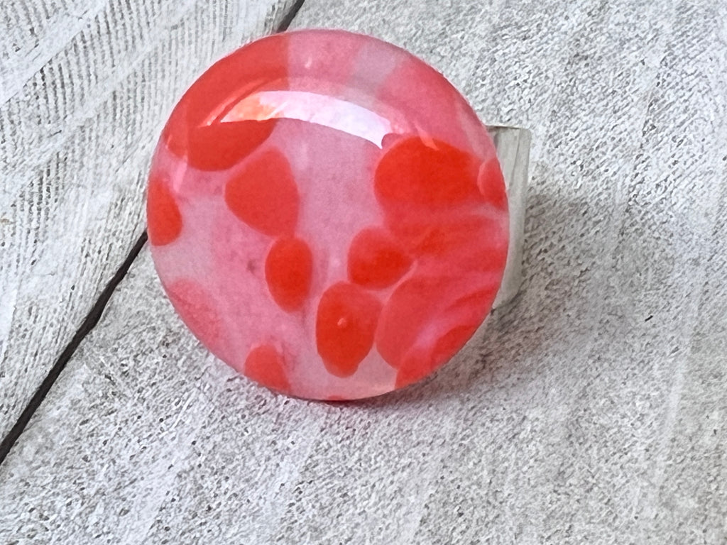 Fused Glass Ring, Pale Pink & Tangerine