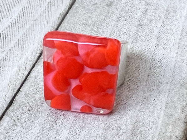 Fused Glass Ring, Pale Pink & Tangerine