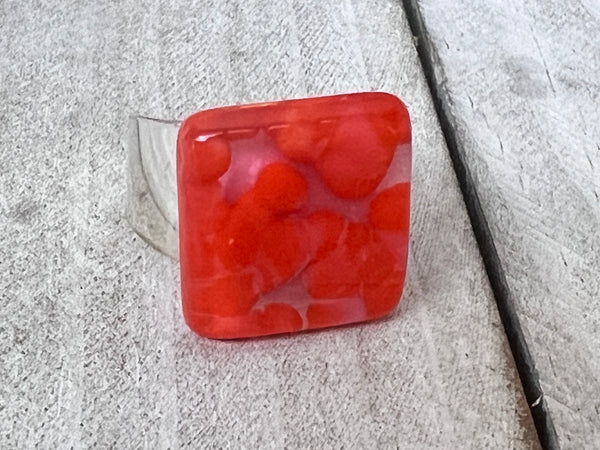 Fused Glass Ring, Pale Pink & Tangerine