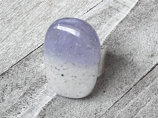 Fused Glass Statement Ring~ light purple and white