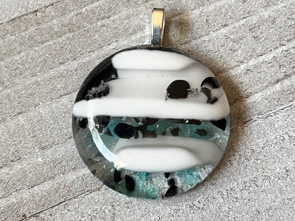 Fused Glass Blue&Black Pendant