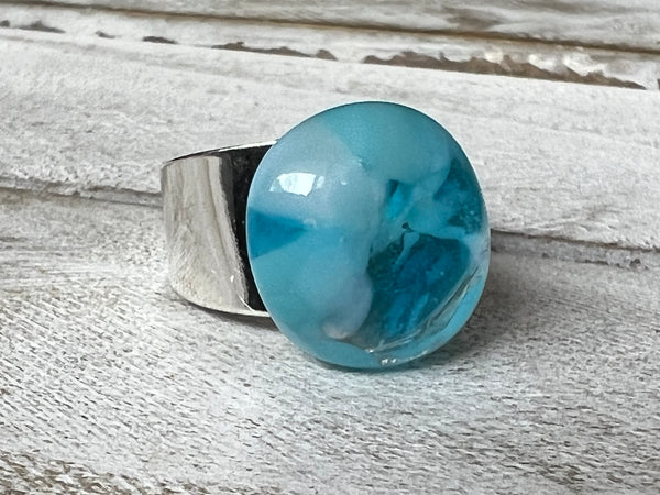 Blue Fused Glass Ring~
