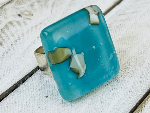 Fused Glass Adjustable Ring~