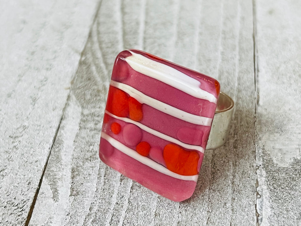 Pink and Orange fused glass ring