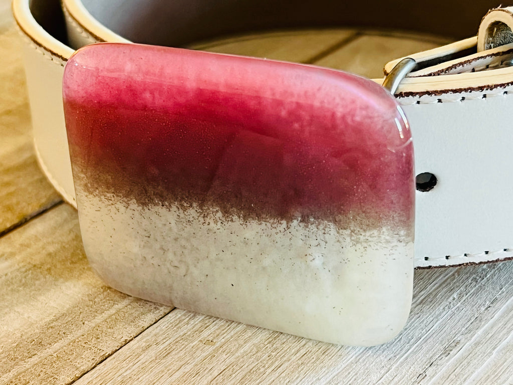 Fused Adjustable Glass Belt Buckle~ Pink Lemonade