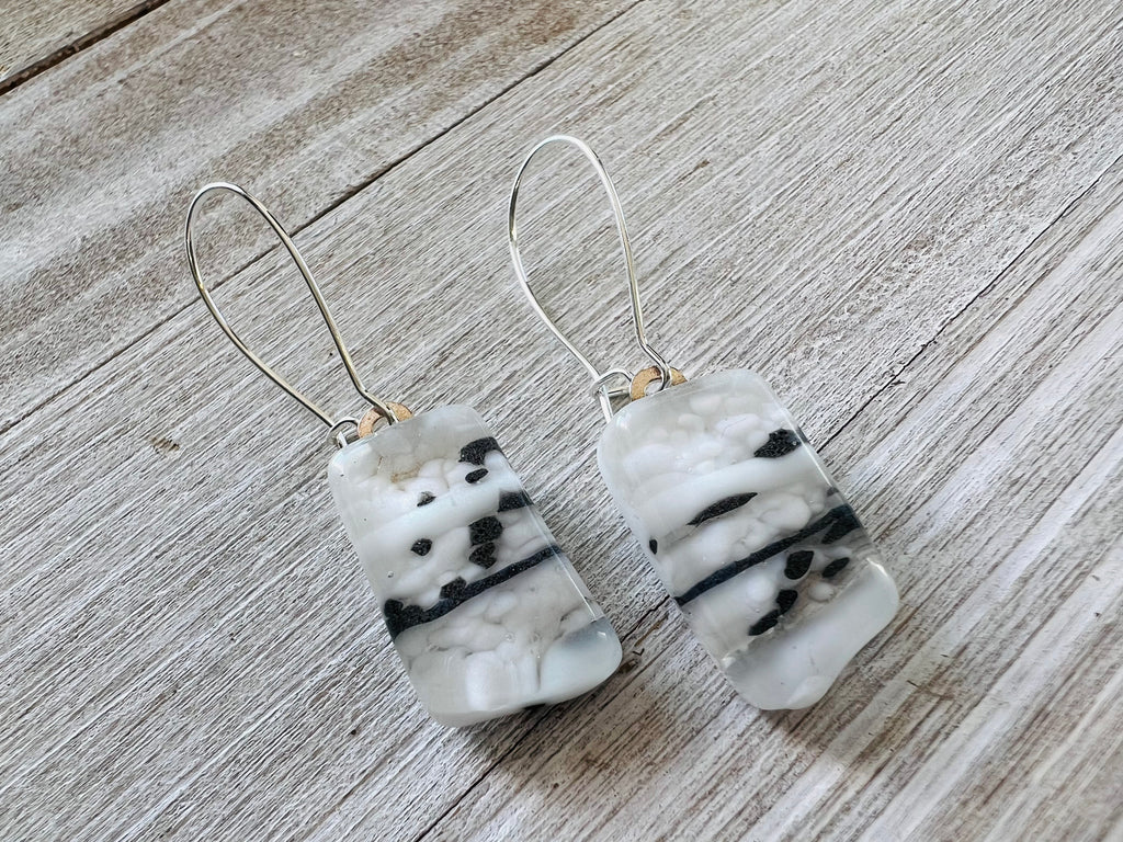 Black and White Fused glass earrings~ Boss Babe