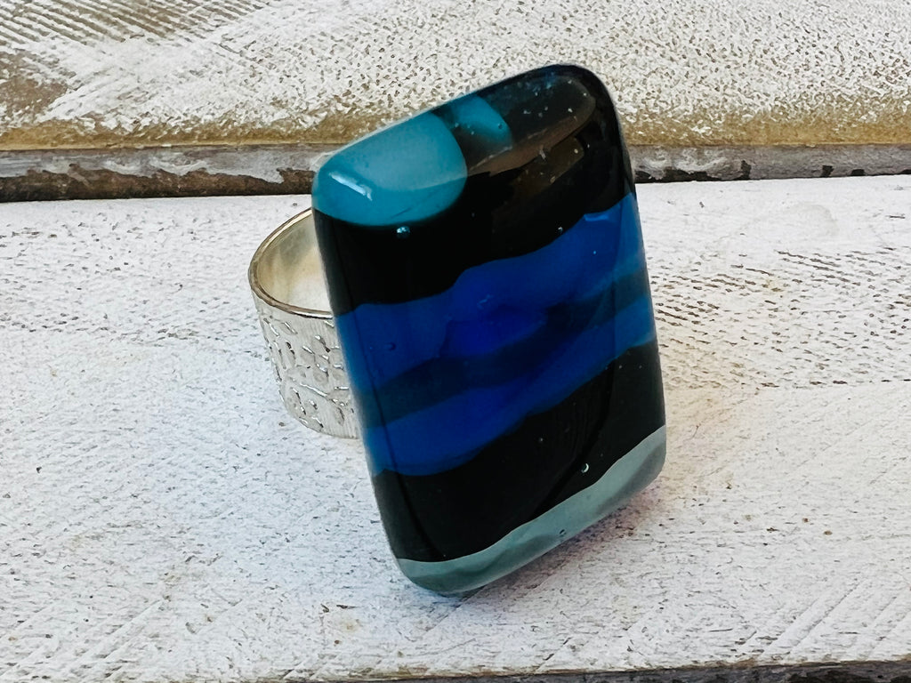 Lake Life  Fused Glass Adjustable Ring~