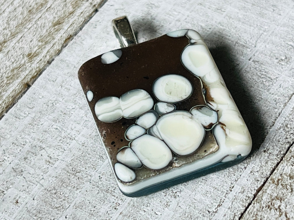 Fused Glass Pendant~ Copper oyster collection