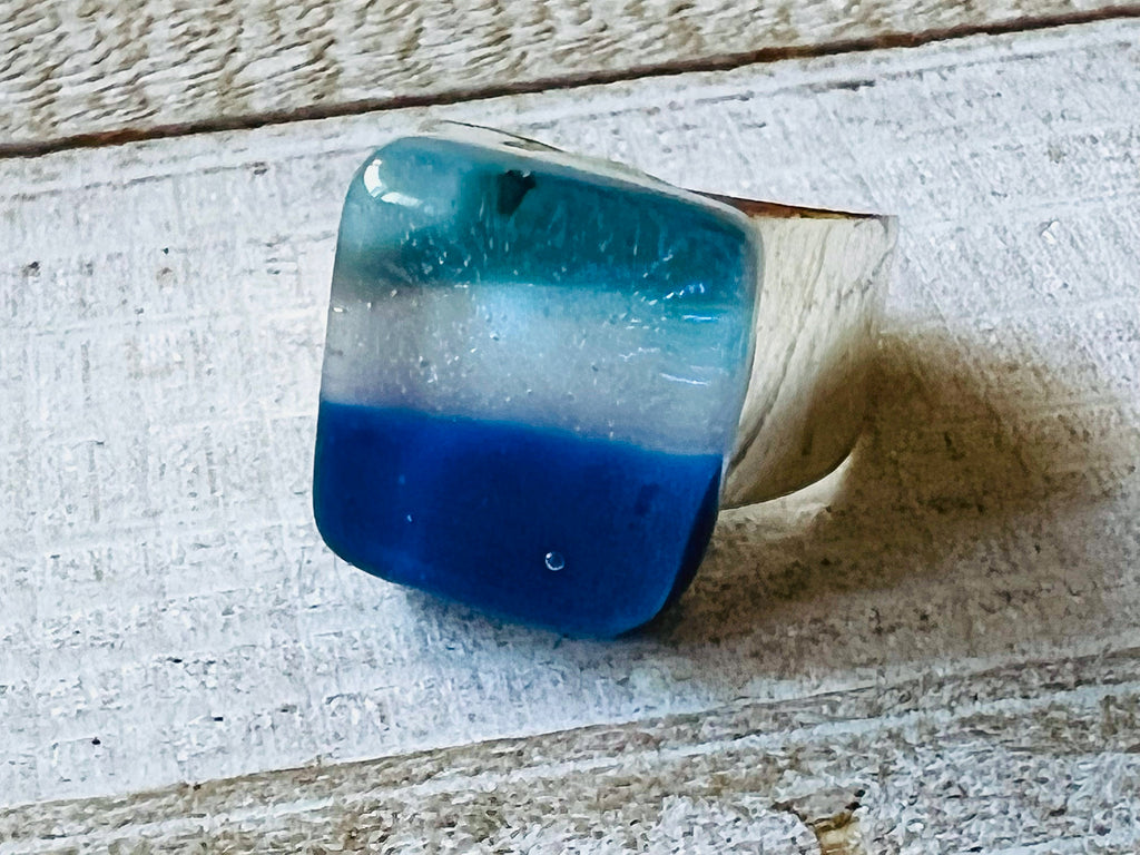 Fused Glass Ring ~ Bottomless Blue  ~